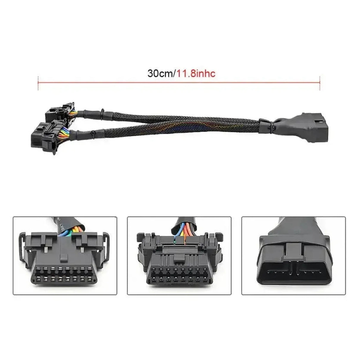 16 kontaktų OBD2 nailoninė pratęsimo ir skaidymo jungtis 2 dalimis (30 cm) | sąsaja