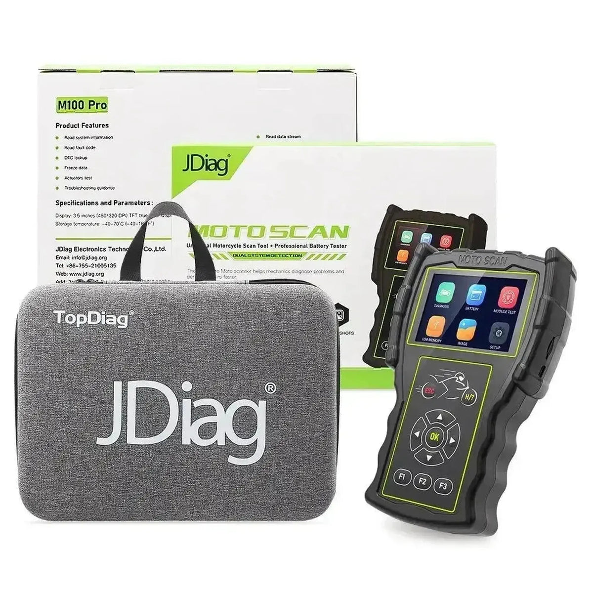 JDiag M100 Pro motociklo diagnostikos aparatas