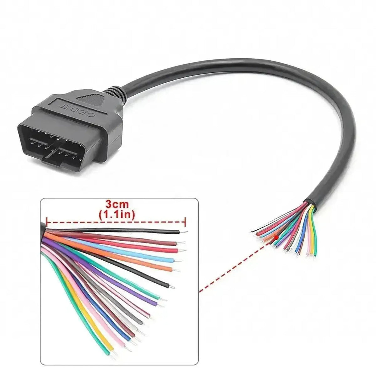 16-kontaktė OBD2 kištukas (vyriškas) su 16 atviromis galų laidais (30 cm) | Priedai