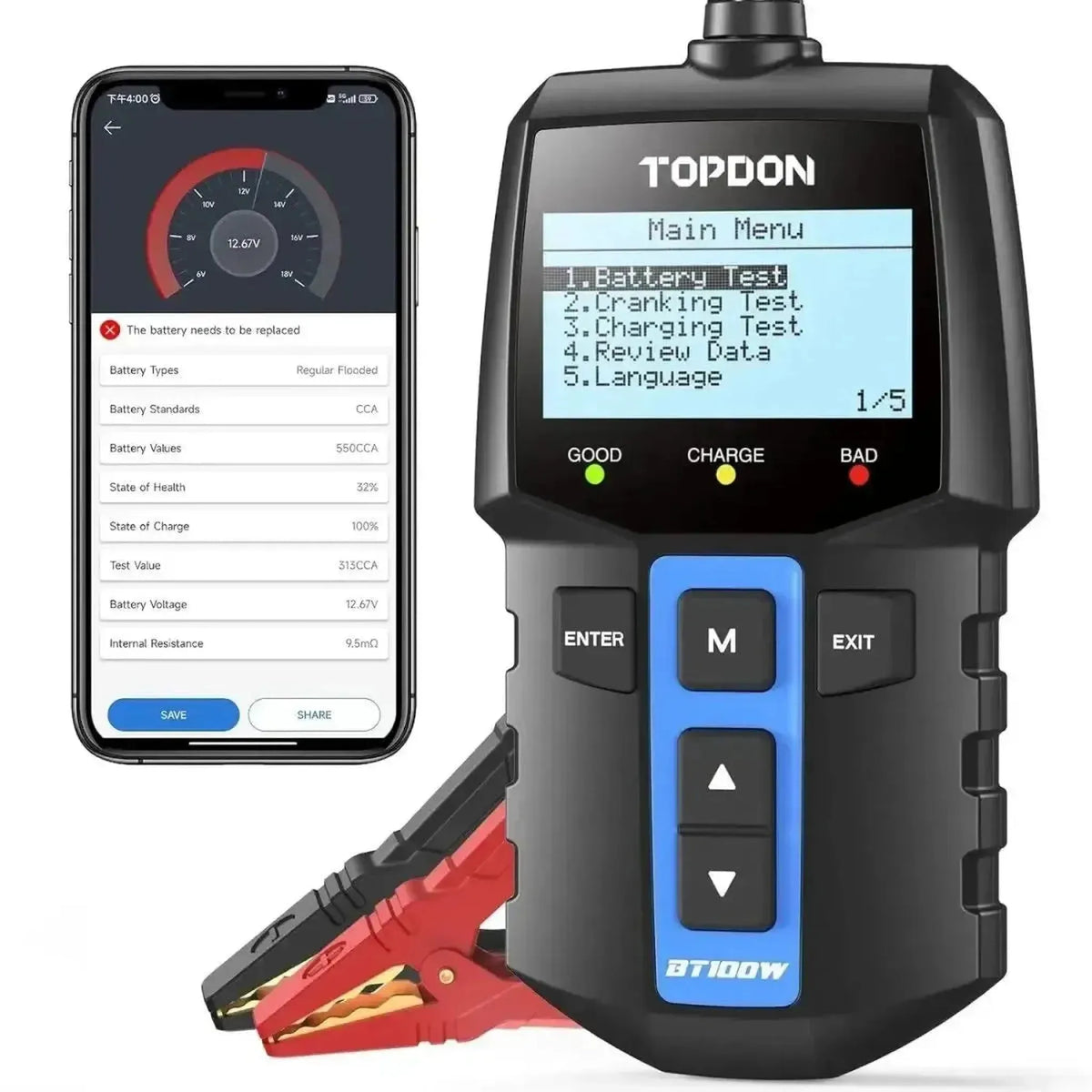 Topdon BT100W | Akumuliatoriaus testeris