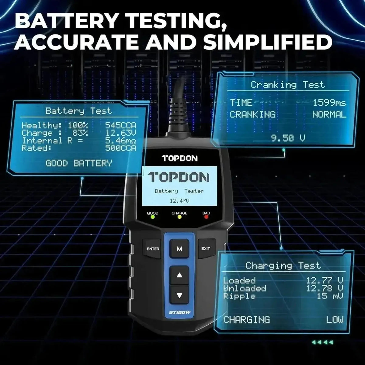 Topdon BT100W | Akumuliatoriaus testeris